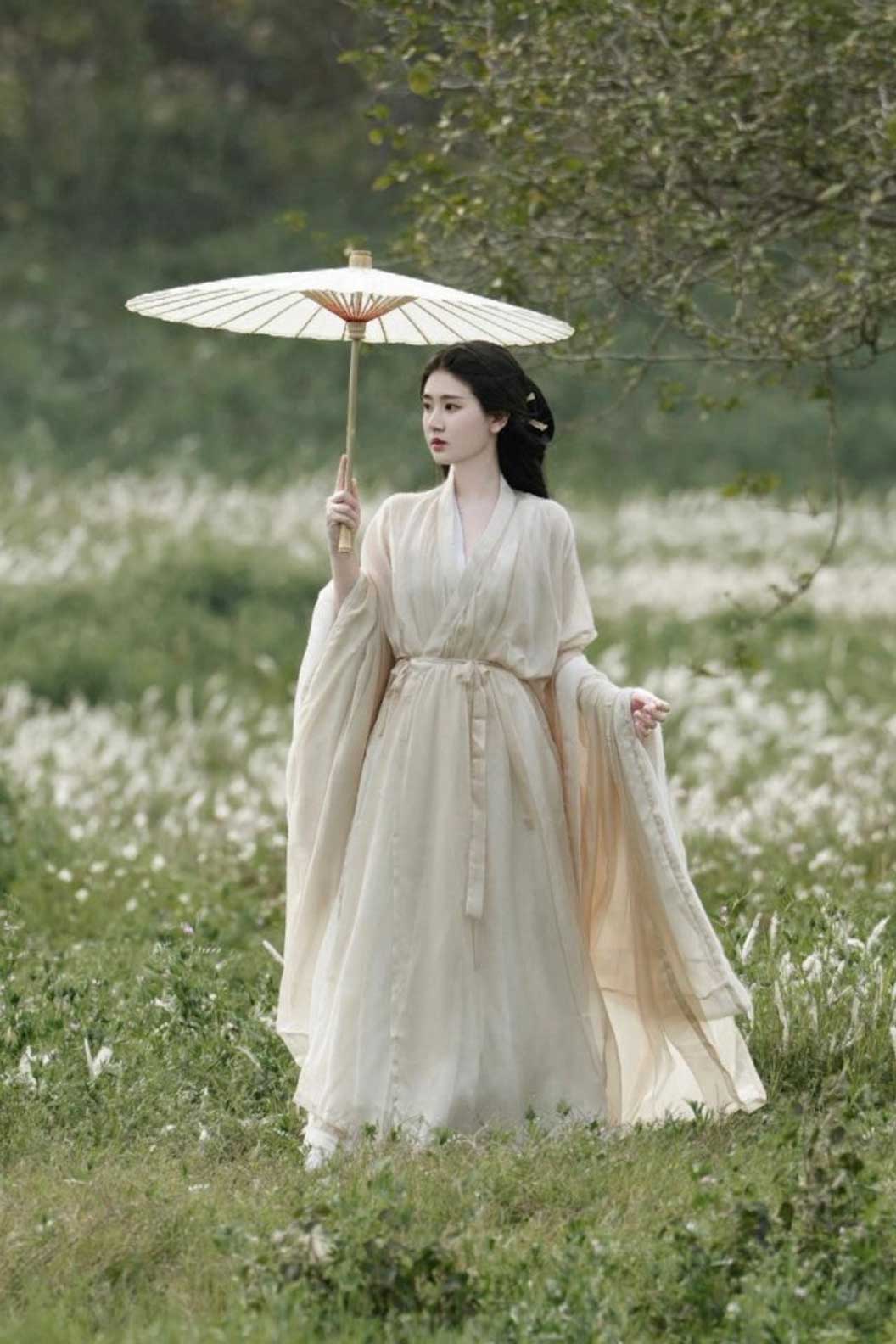 Song Dynasty Champagne Hanfu Dress Wide Sleeve Shirt For Cool Style - hengwu 蘅芜