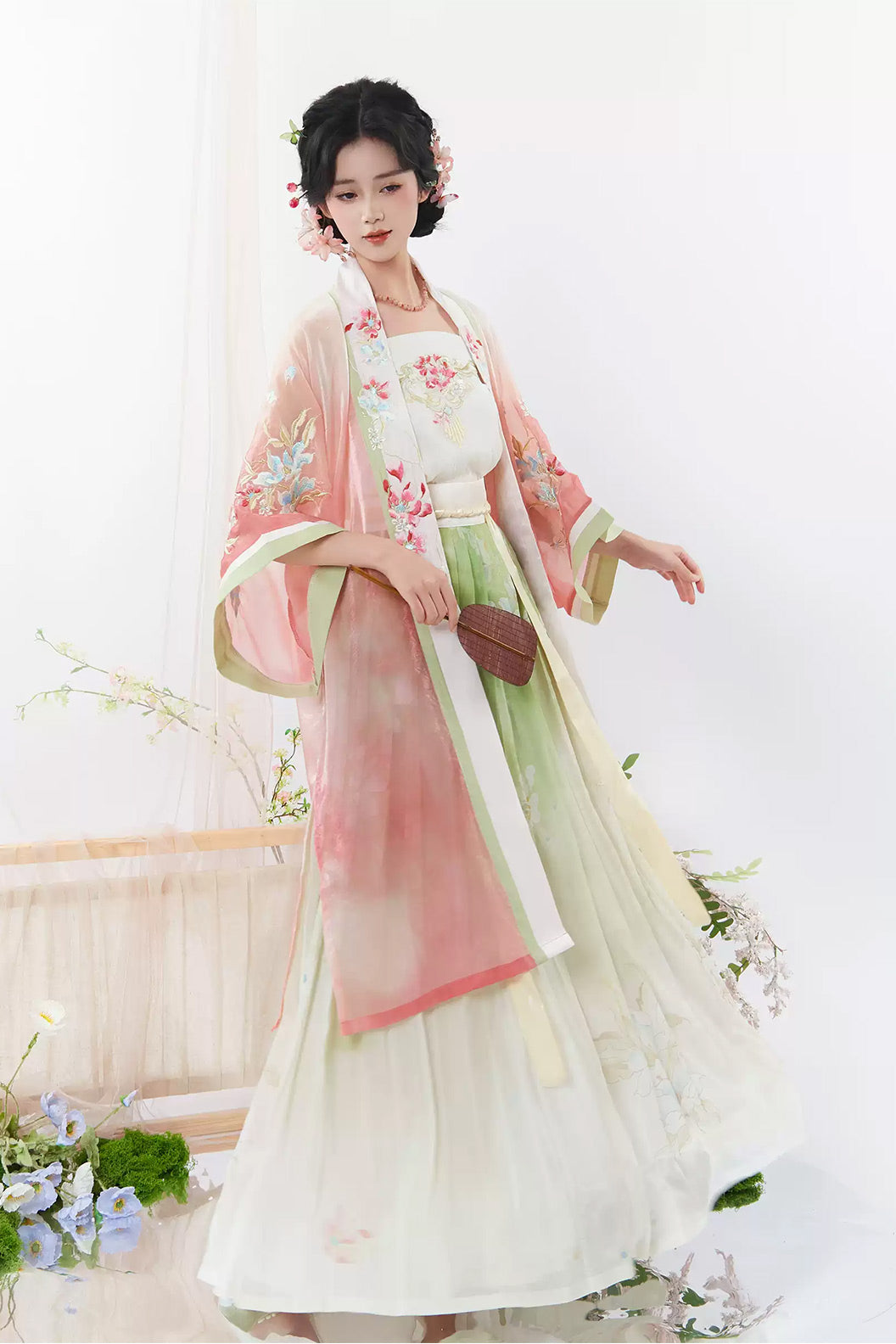 Song Dynasty Clothing Changgan Temple Beizi Fairy Style Pink Blue Hanfu Dress - chunjizhi 春几枝