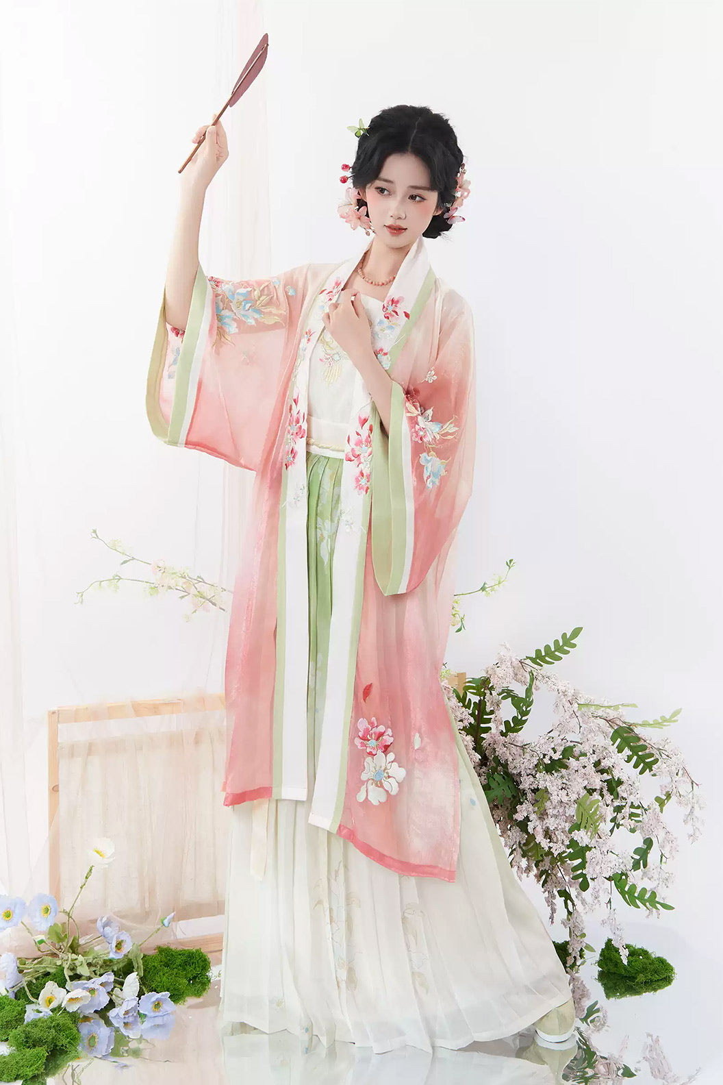 Song Dynasty Clothing Changgan Temple Beizi Fairy Style Pink Blue Hanfu Dress - chunjizhi 春几枝