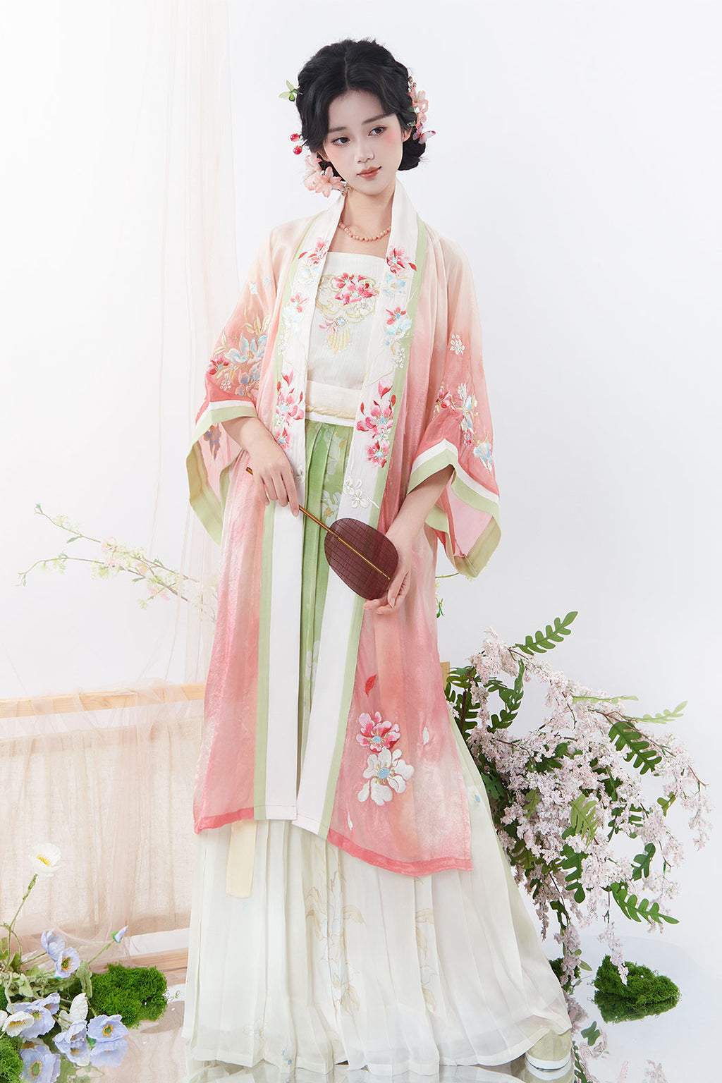 Song Dynasty Clothing Changgan Temple Beizi Fairy Style Pink Blue Hanfu Dress - chunjizhi 春几枝