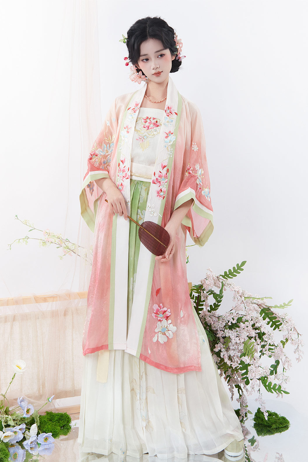 Song Dynasty Clothing Changgan Temple Beizi Fairy Style Pink Blue Hanfu Dress - chunjizhi 春几枝