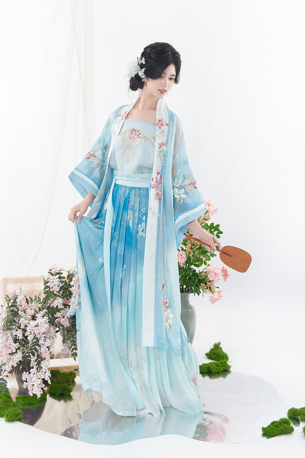Song Dynasty Clothing Changgan Temple Beizi Fairy Style Pink Blue Hanfu Dress - chunjizhi 春几枝
