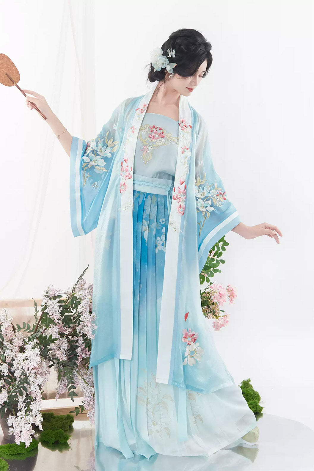 Song Dynasty Clothing Changgan Temple Beizi Fairy Style Pink Blue Hanfu Dress - chunjizhi 春几枝