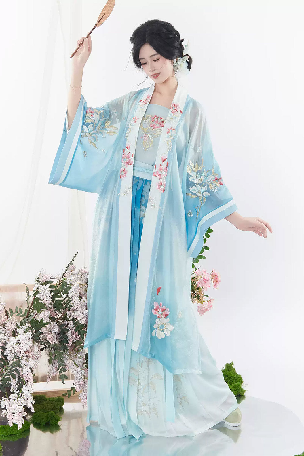 Song Dynasty Clothing Changgan Temple Beizi Fairy Style Pink Blue Hanfu Dress - chunjizhi 春几枝