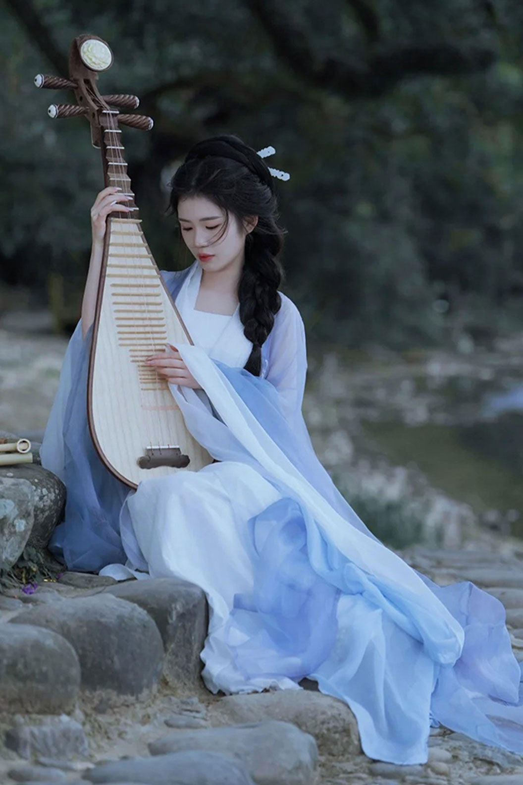 Wei Jin dynasty hanfu blue hanfu dress scholarly ancient - shuying 疏影