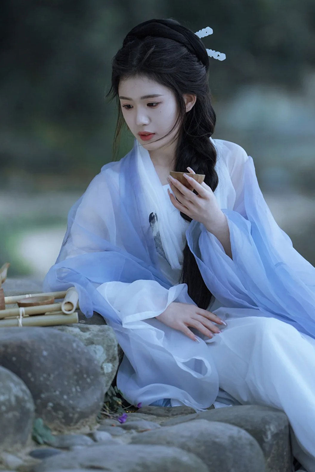 Wei Jin dynasty hanfu blue hanfu dress scholarly ancient - shuying 疏影
