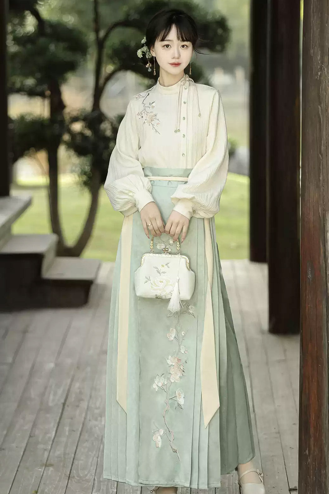 Modern Hanfu clothing Guofeng Ma Mian Skirt Green Hanfu dress - manhuazhi 蔓花枝