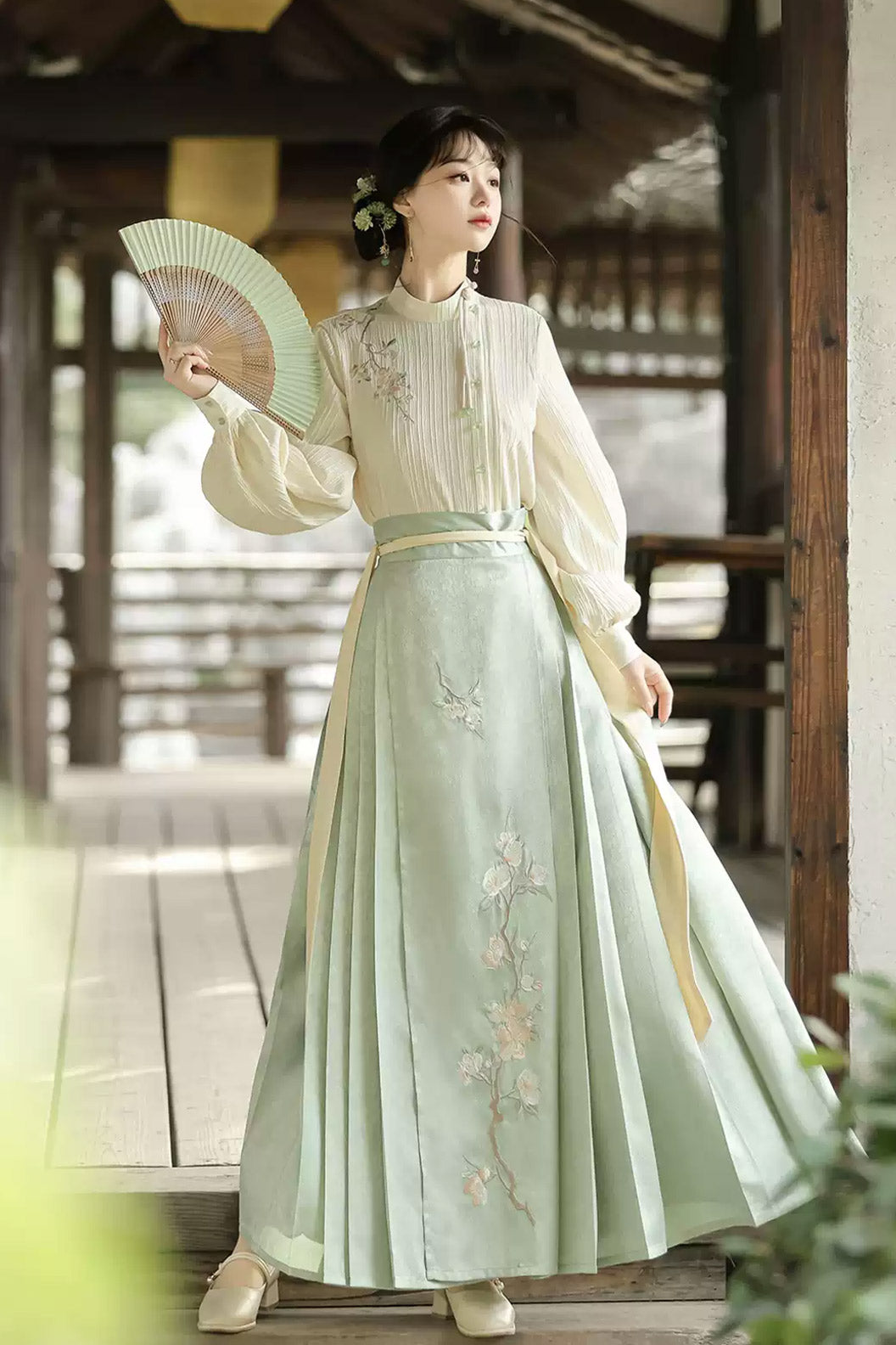 Modern Hanfu clothing Guofeng Ma Mian Skirt Green Hanfu dress - manhuazhi 蔓花枝