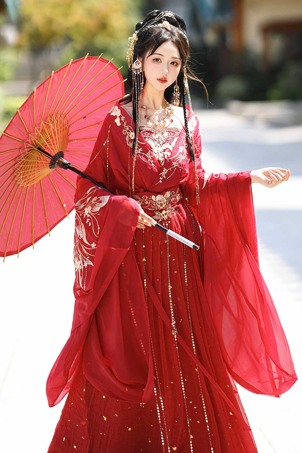 Wei Jin dynasty red hot stamping embroidery women's classic hanfu dress - diji 帝姬