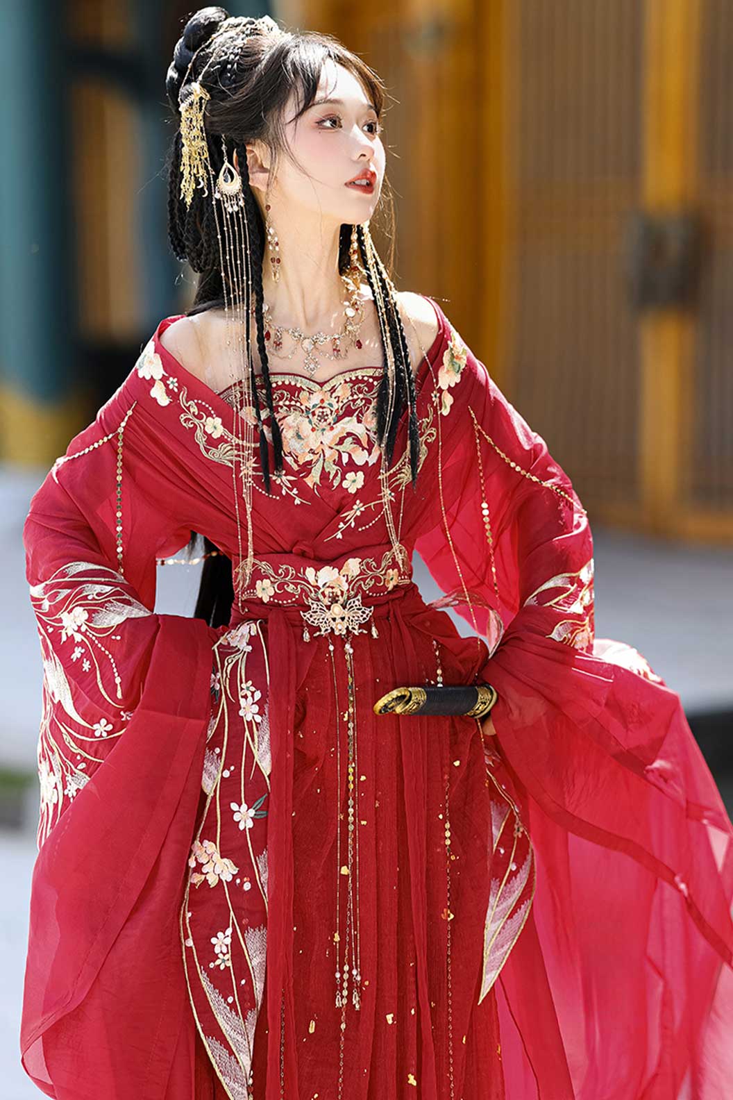 Wei Jin dynasty red hot stamping embroidery women's classic hanfu dress - diji 帝姬