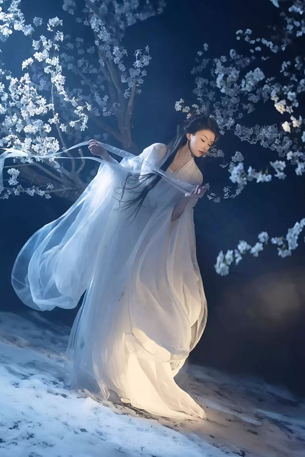 Wei Jin Dynasty White Hanfu Dress 5-piece Set for Spring and Summer -baiping 白蘋