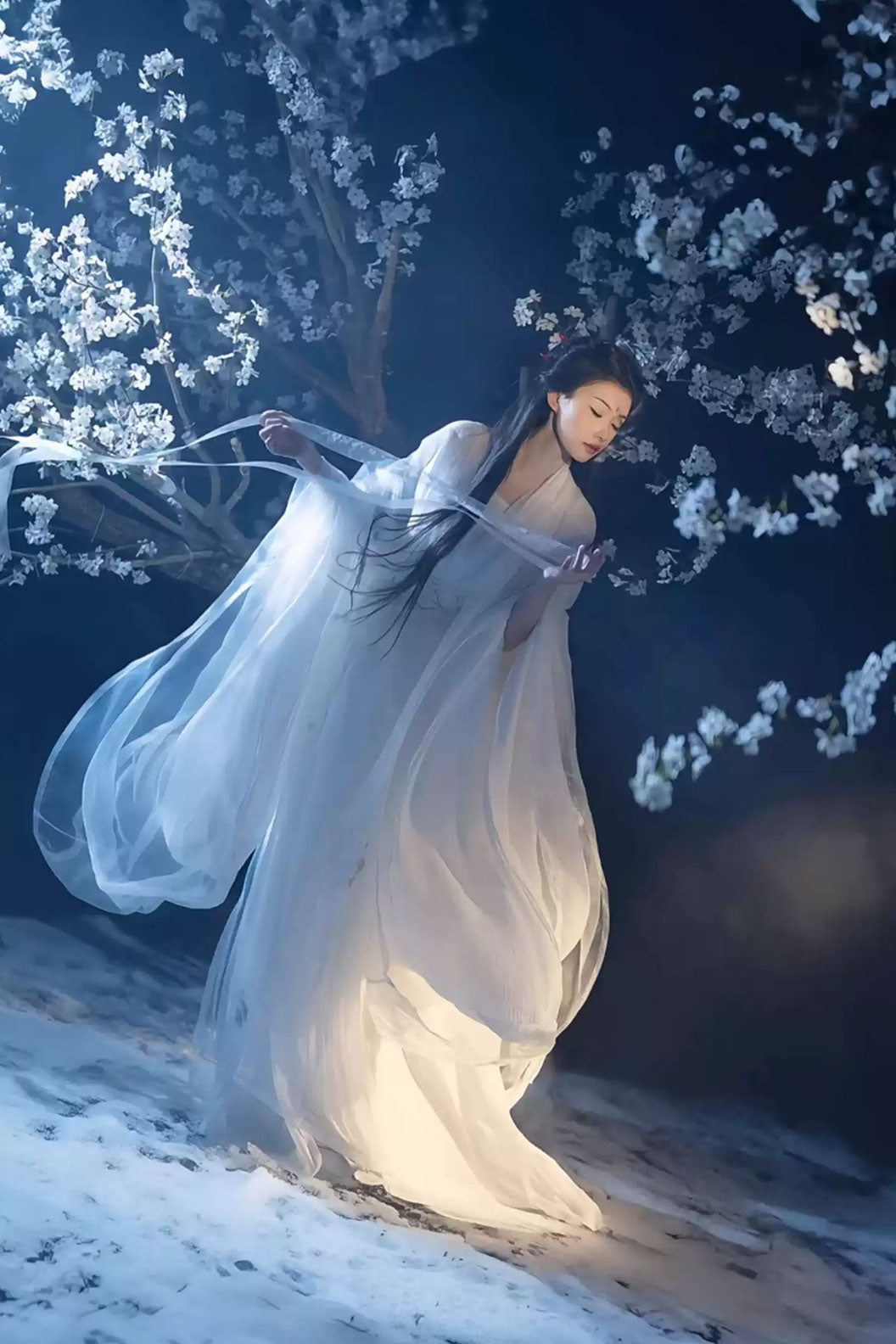 Wei Jin Dynasty White Hanfu Dress 5-piece Set for Spring and Summer -baiping 白蘋