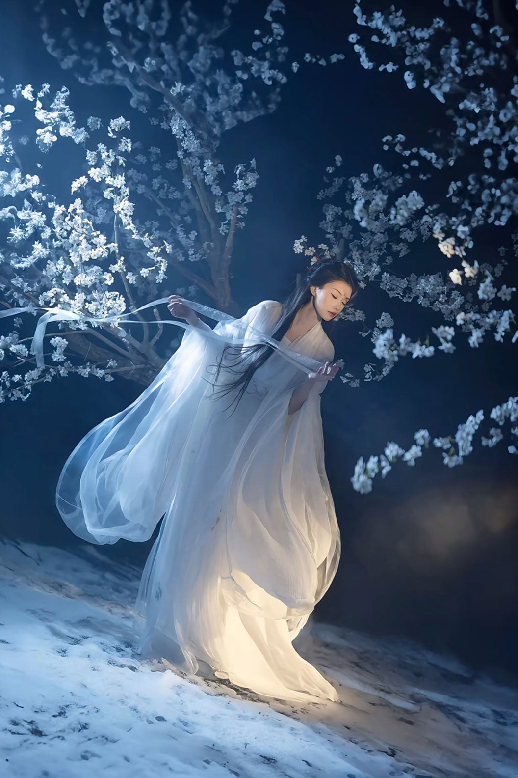 Wei Jin Dynasty White Hanfu Dress 5-piece Set for Spring and Summer -baiping 白蘋