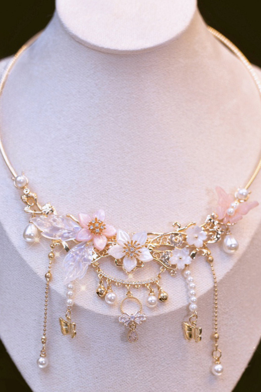 Zircon Flower Pearl Choker Chinese Style Necklace
