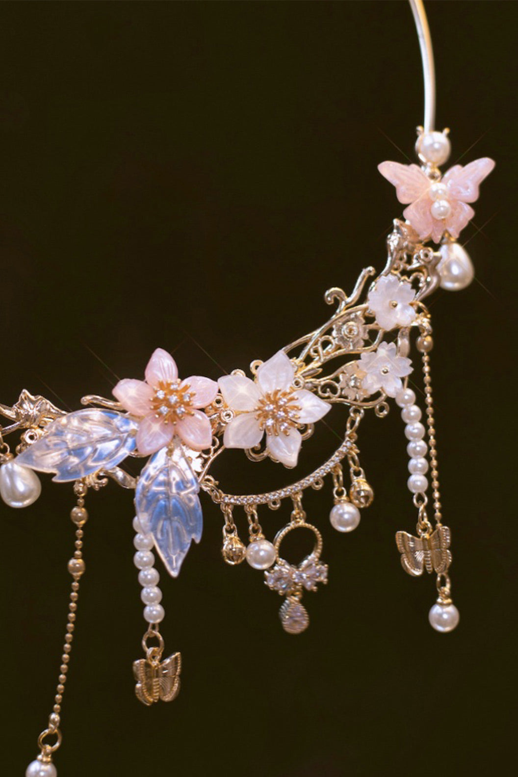 Zircon Flower Pearl Choker Chinese Style Necklace